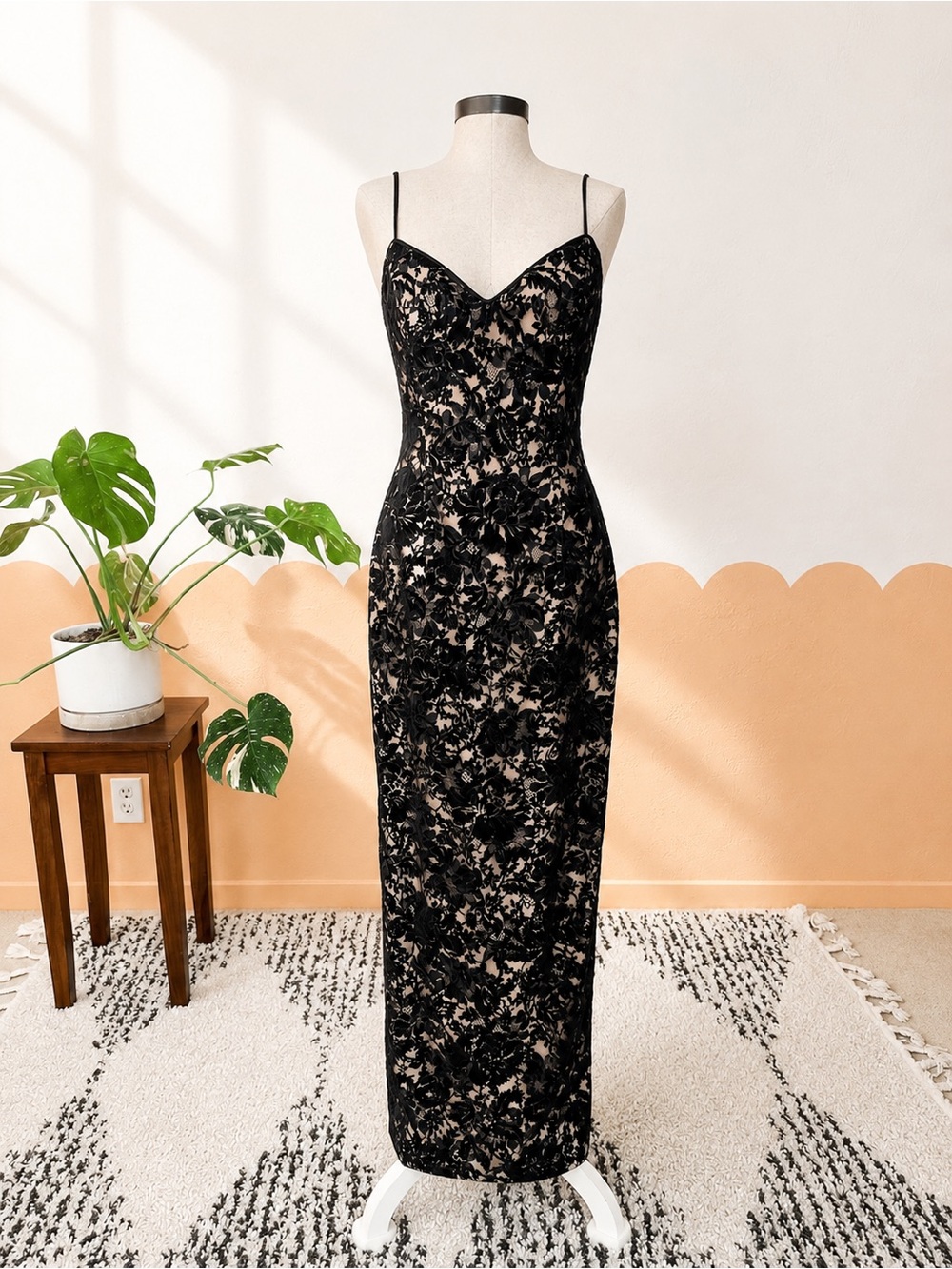 Eva Chun Black Lace Evening Slip Dress